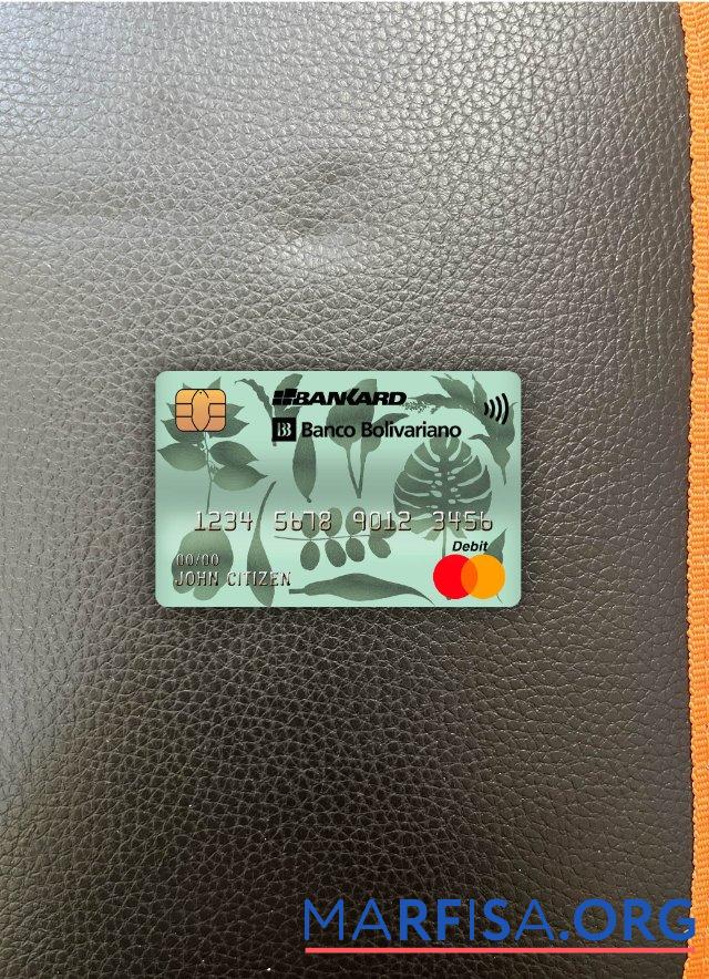 Realistic Ecuador Banco Bolivariano mastercard photolook front download for verification